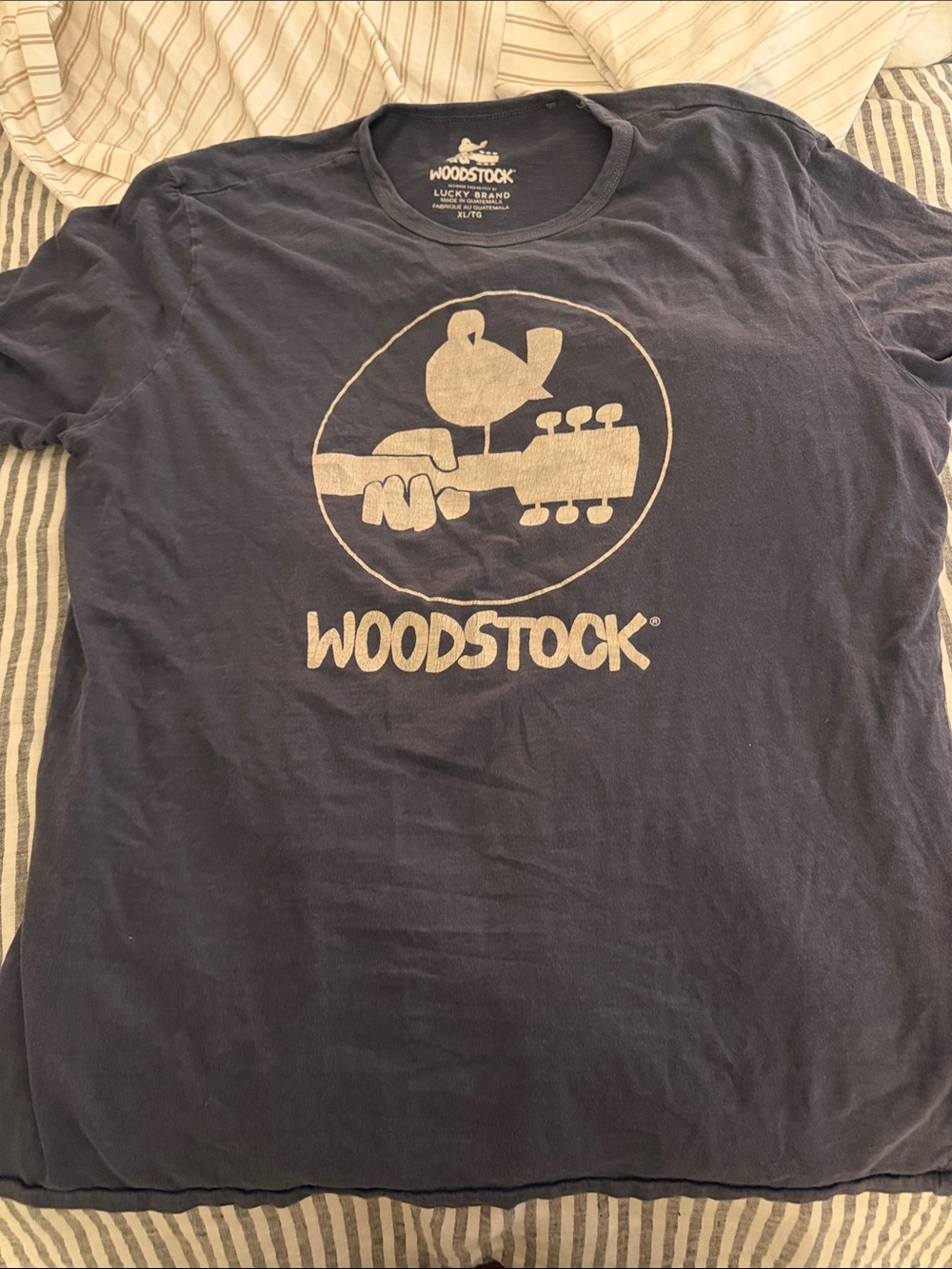 Lucky Brand Navy / Gray Woodstock Graphic Tee with White Print XL
